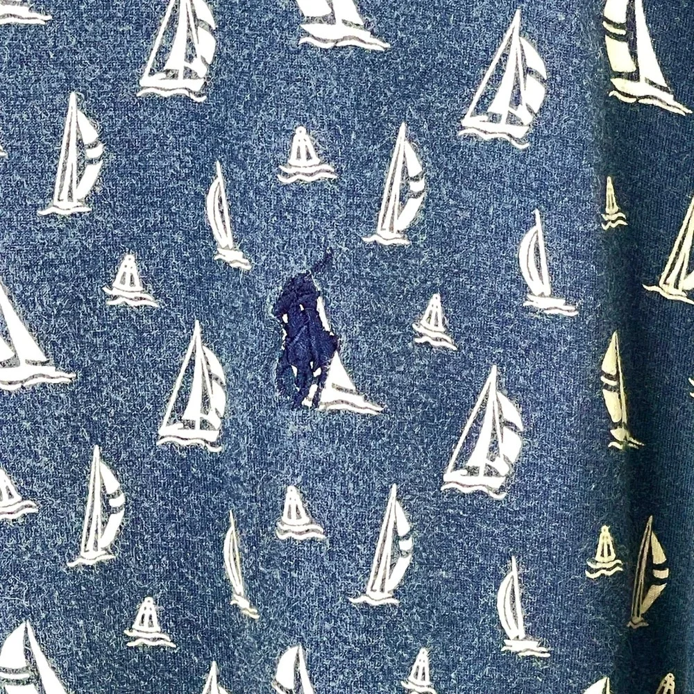 Polo Ralph Lauren Mens XXL‎ Heather Blue Sailboat Print Short Sleeve Polo Shirt